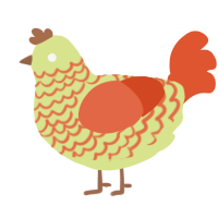 A lemon and vermilion chicken with a lace pattern