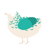 A cream and turquoise chicken with a half-lace pattern