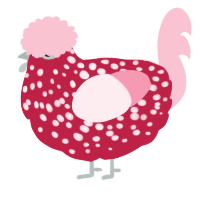 A crimson and rose chicken with a speckle pattern