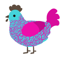Eyesore, a aqua and fuchsia chicken with a double-lace pattern