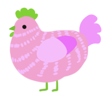 A pink and lavender chicken with a bar pattern