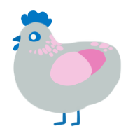 A silver and pink chicken with a neck-speckle pattern