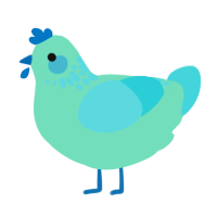 A mint and aqua chicken with a neck-speckle pattern