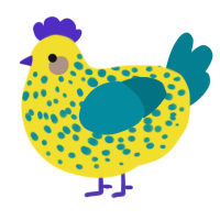 A yellow and sea chicken with a speckle pattern