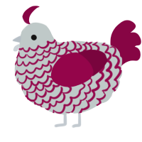 A silver and maroon chicken with a lace pattern