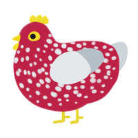 A crimson and mist chicken with a speckle pattern