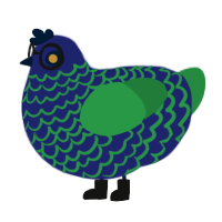 A navy and viridian chicken with a lace pattern