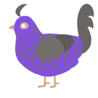 A blurple and grey chicken with a speckle pattern