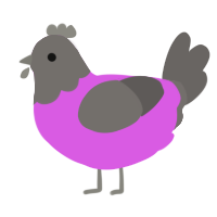 A orchid and grey chicken with a head pattern