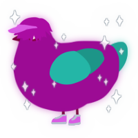 Lizzie, a plum and turquoise chicken