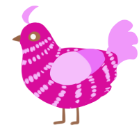 A fuchsia and lavender chicken with a bar pattern