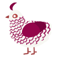 A white and maroon chicken with a lace pattern