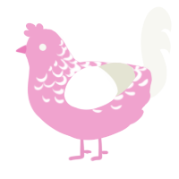 A pink and white chicken with a half-lace pattern