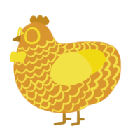 A orange and yellow chicken with a lace pattern