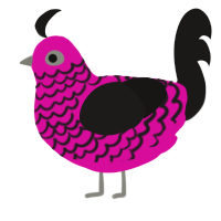 A fuchsia and sable chicken with a lace pattern