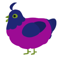 A plum and navy chicken with a head pattern