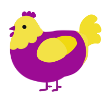 A plum and yellow chicken with a head pattern