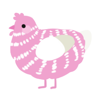 A pink and white chicken with a bar pattern