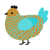 A gold and aqua chicken with a lace pattern
