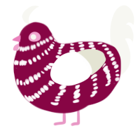 A maroon and white chicken with a bar pattern