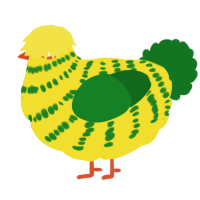 A yellow and leaf chicken with a bar pattern