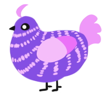A blurple and lavender chicken with a bar pattern