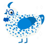 A white and sapphire chicken with a speckle pattern