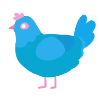 twitter NOT x, a cerulean and sky chicken with a head pattern