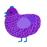A violet and blurple chicken with a lace pattern