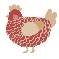 A red and beige chicken with a lace pattern