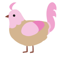 A beige and pink chicken with a head pattern