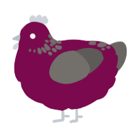 A wine and grey chicken with a neck-speckle pattern