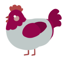 A silver and maroon chicken with a head pattern
