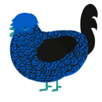 Mic, a ultramarine and black chicken with a double-lace pattern