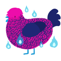 A fuchsia and navy chicken with a double-lace pattern