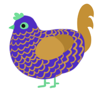 The Forsaken, a indigo and gold chicken with a lace pattern