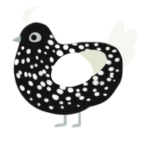 A black and white chicken with a speckle pattern