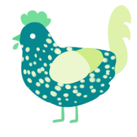 Lime, a teal and apple chicken with a speckle pattern