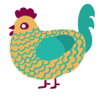 A honey and turquoise chicken with a lace pattern