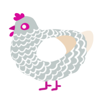 A silver and cream chicken with a lace pattern