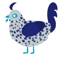 A silver and navy chicken with a speckle pattern