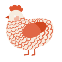 A cream and vermilion chicken with a lace pattern