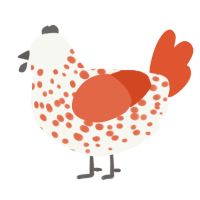 A white and vermilion chicken with a speckle pattern