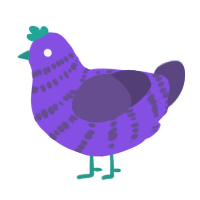 A blurple and overcast chicken with a bar pattern