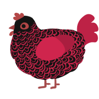 A black and crimson chicken with a double-lace pattern
