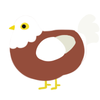 A russet and white chicken with a head pattern