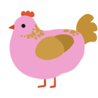 A pink and gold chicken with a neck-speckle pattern