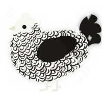 A white and sable chicken with a double-lace pattern