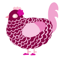 Poppet, a maroon and pink chicken with a lace pattern