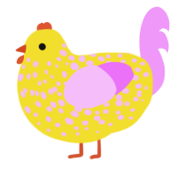 A yellow and lavender chicken with a speckle pattern